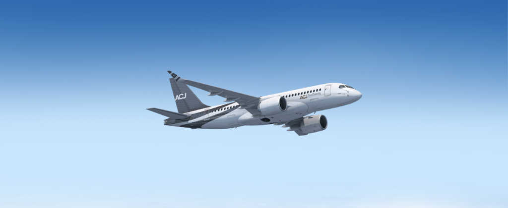 ACJ TwoTwenty in flight with ACJ livery