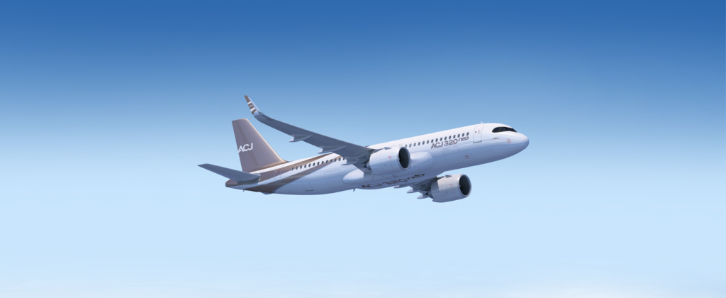 ACJneo in flight with ACJ livery