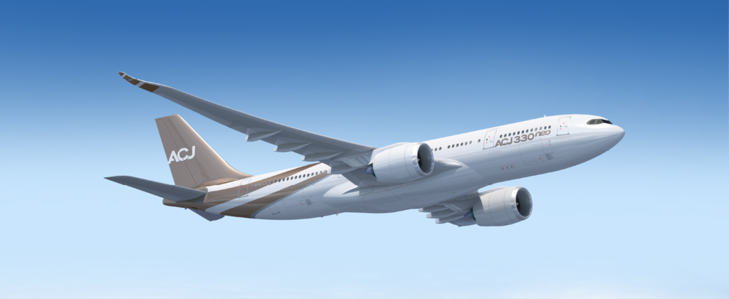 ACJ330neo in flight with ACJ livery