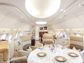 ACJ319 LX-MCO - Global Jet cabin interior with diner table