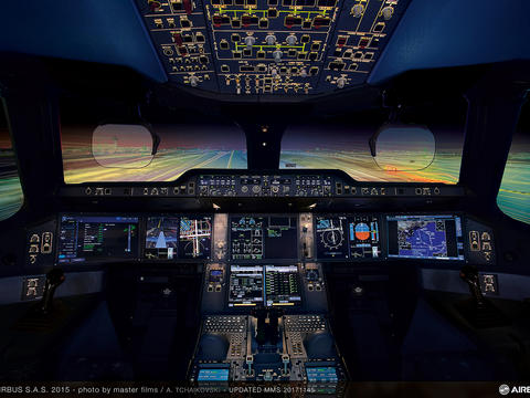 A350 Close-up Cockpit by night