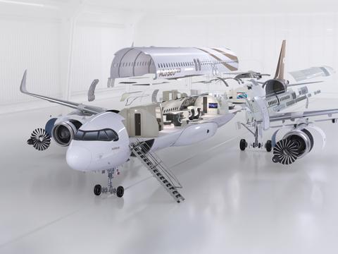 A deconstructed aircraft to illustrate aircraft maintenance