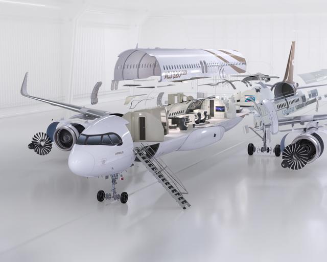 A deconstructed aircraft to illustrate aircraft maintenance