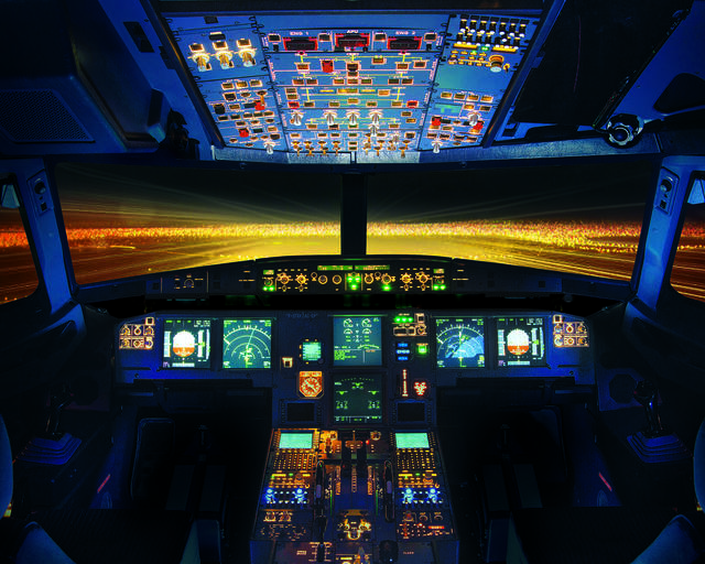 A320 Airbus cockpit by night A320 Airbus cockpit by night