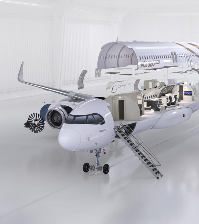 A deconstructed aircraft to illustrate aircraft maintenance