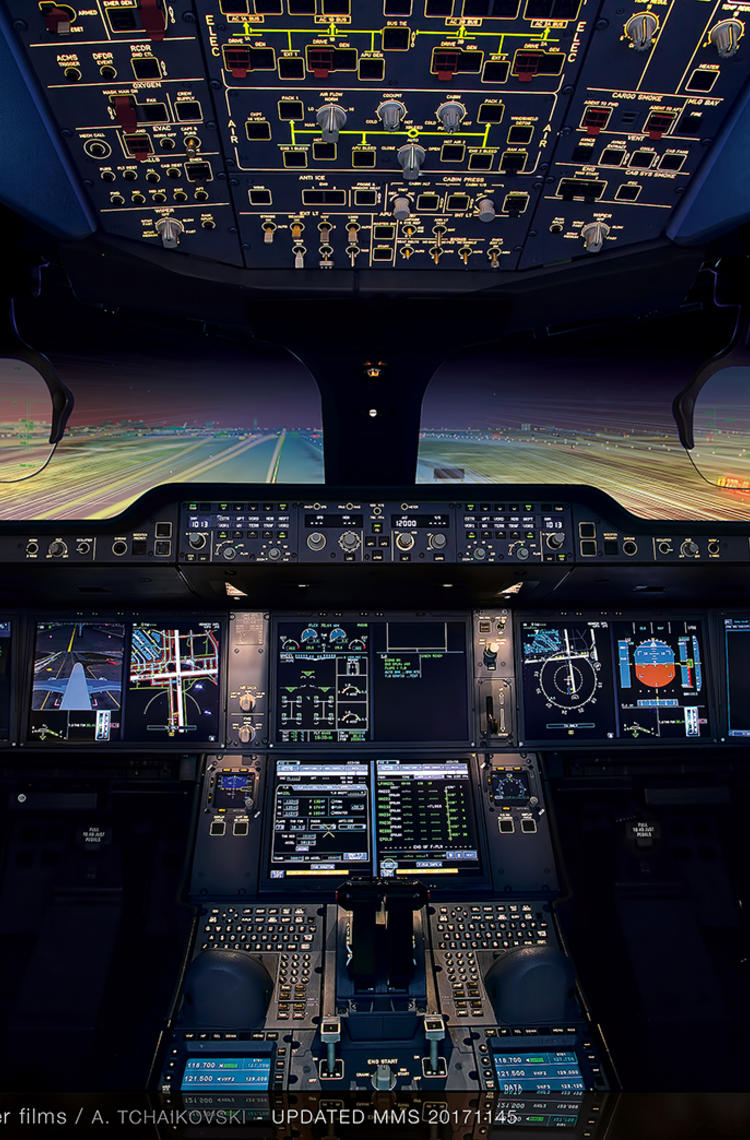 A350 Close-up Cockpit by night