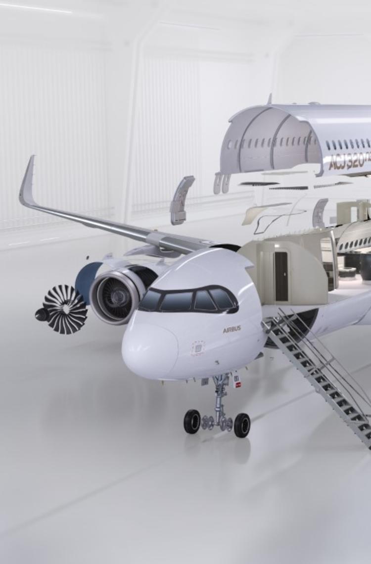 A deconstructed aircraft to illustrate aircraft maintenance