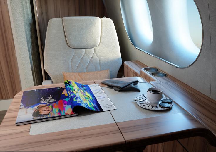 ACJ TwoTwenty Seat on Timeless ambiance with magazine and coffee