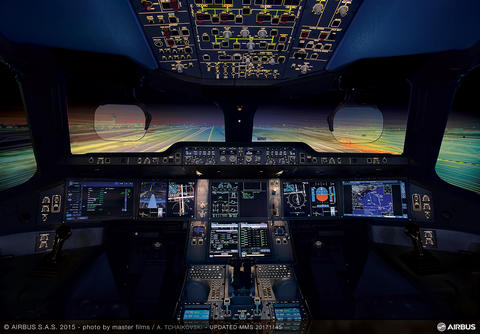 A350 Close-up Cockpit by night
